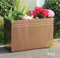 戶外拉絲玫瑰金不鏽鋼方形花盆