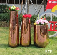 室（shì）內鏡麵玫瑰金不鏽鋼花盆（pén）組合