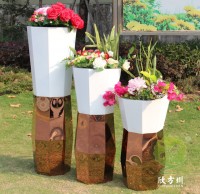 菱形噴塑白色玫瑰金不（bú）鏽鋼花盆組合